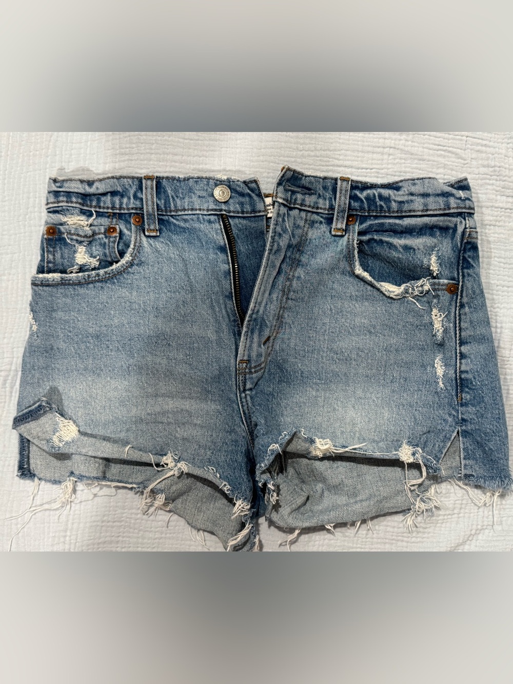 Abercrombie & Fitch Light Blue Distressed Denim Shorts